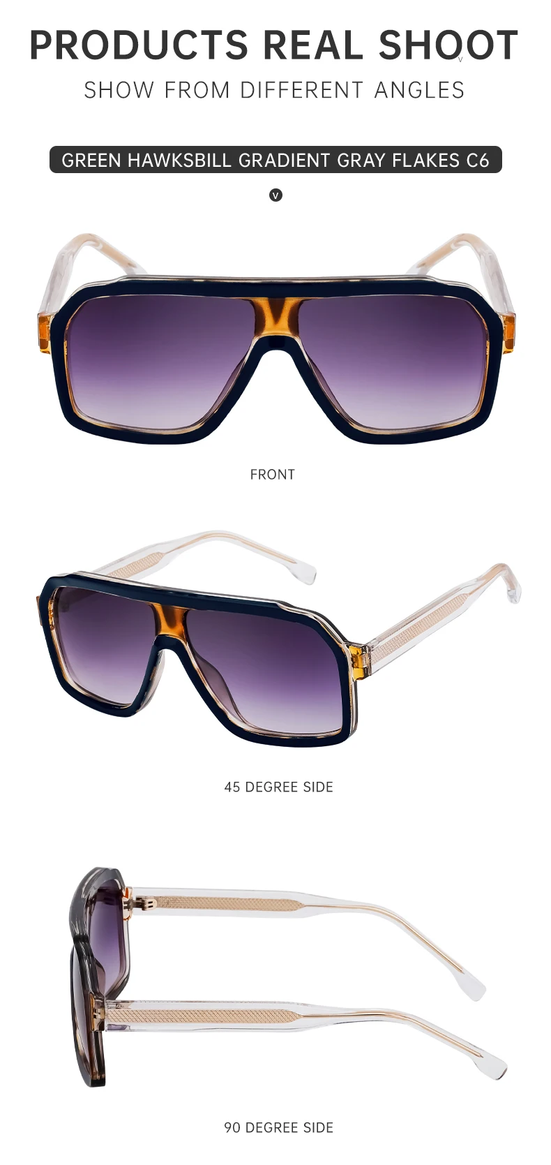 2026 Modische Quadratische Großrahmen-Sonnenbrille für Herren und Damen Luxusmarke Retro Übergroße Shield-Brille für Männer Outdoor-Fahrbrillen – Detail 12