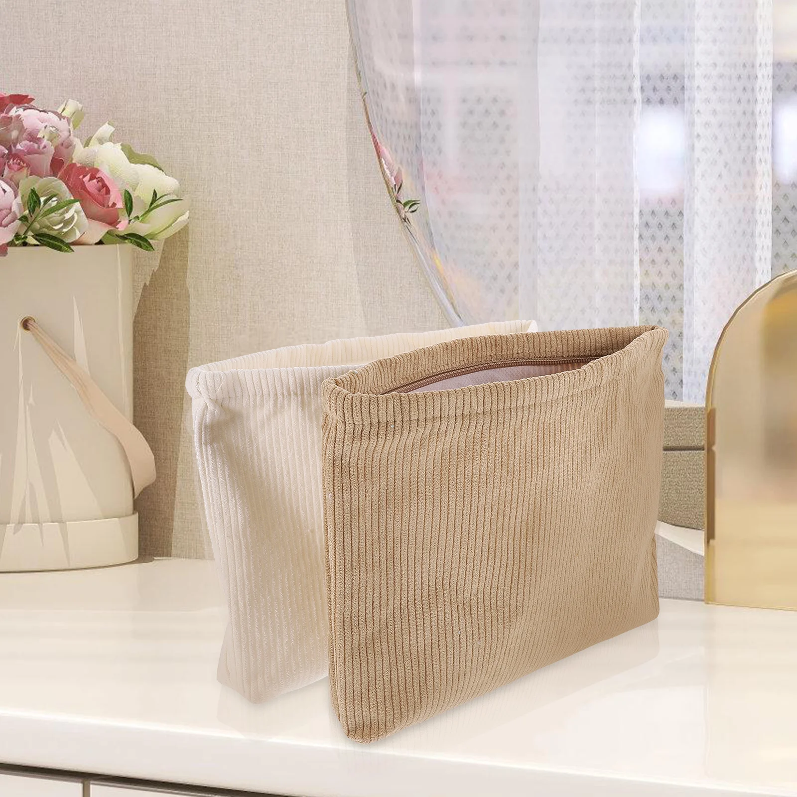 

2 pcs Women Makeup Bag Travel Organizer Portable Storage Pouch Zipper Closure For Daily Use Jewelry Small Makeup Bag
