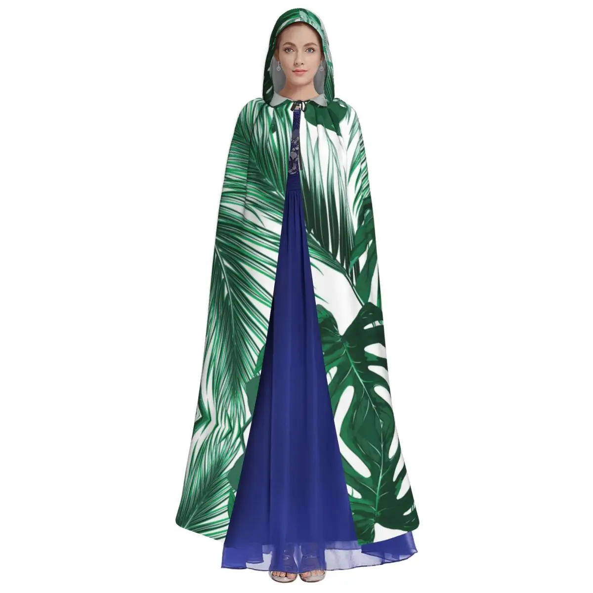 Hooded Cloak Polyester Unisex Witch Cape Costume Accessory Tropical Palm Leaves Jungle Leaves Pattern Elf Purim