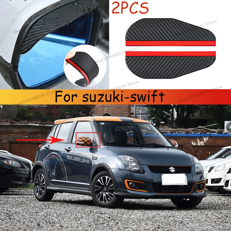

For suzuki-swift Car 2PCS Carbon Fiber Sun Visor Shade Cover Car Rearview Mirror Rain Eyebrow Protector Clear Vision