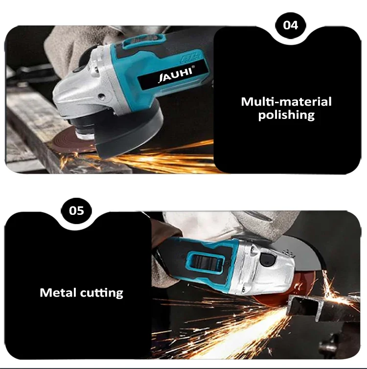 JAUHI 125mm M14 Brushless Wireless Electric Angle Grinder Rechargeable 4 Speed Grinding Cutting Machine For Makita 18V Battery