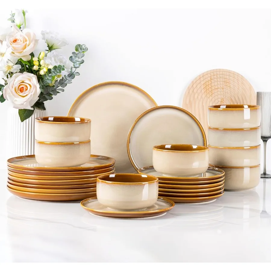 

Наборы керамической посуды для 8 наборов тарелок и мисок с реактивной глазурью из 24 предметов с высокой устойчивостью к фишкам и трещинам. Подходит для