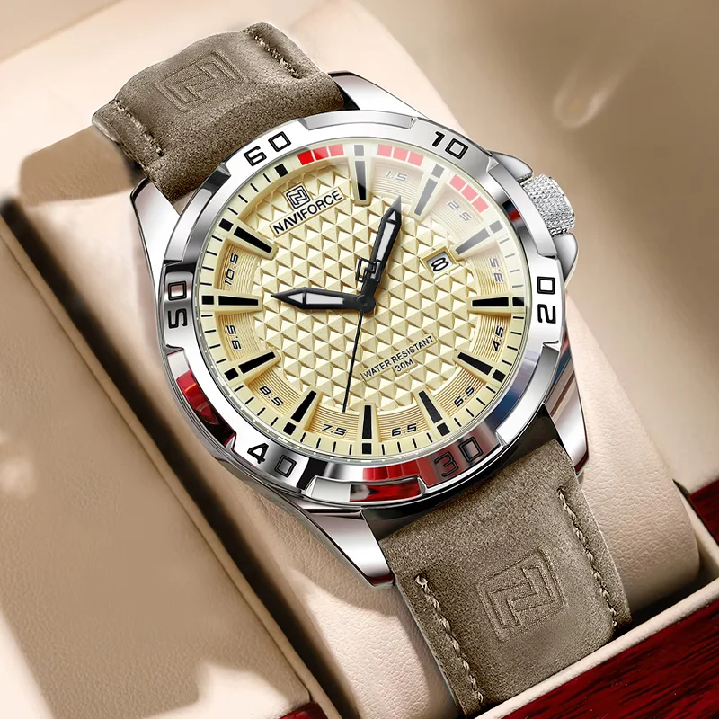 NAVIFORCE High Quality Popular Mens Watch Business Luxury Leather Band Quartz Wristwatches Male Sports Casual Clock Reloj Hombre