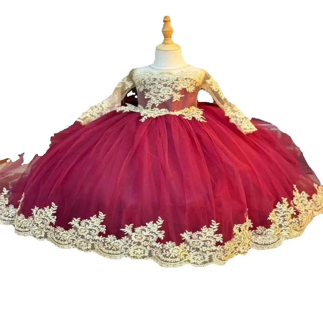 Apliques de rosas de tul personalizados con lazo sin mangas para boda vestidos de flores para niña vestidos de comunión para banquete de cumpleaños