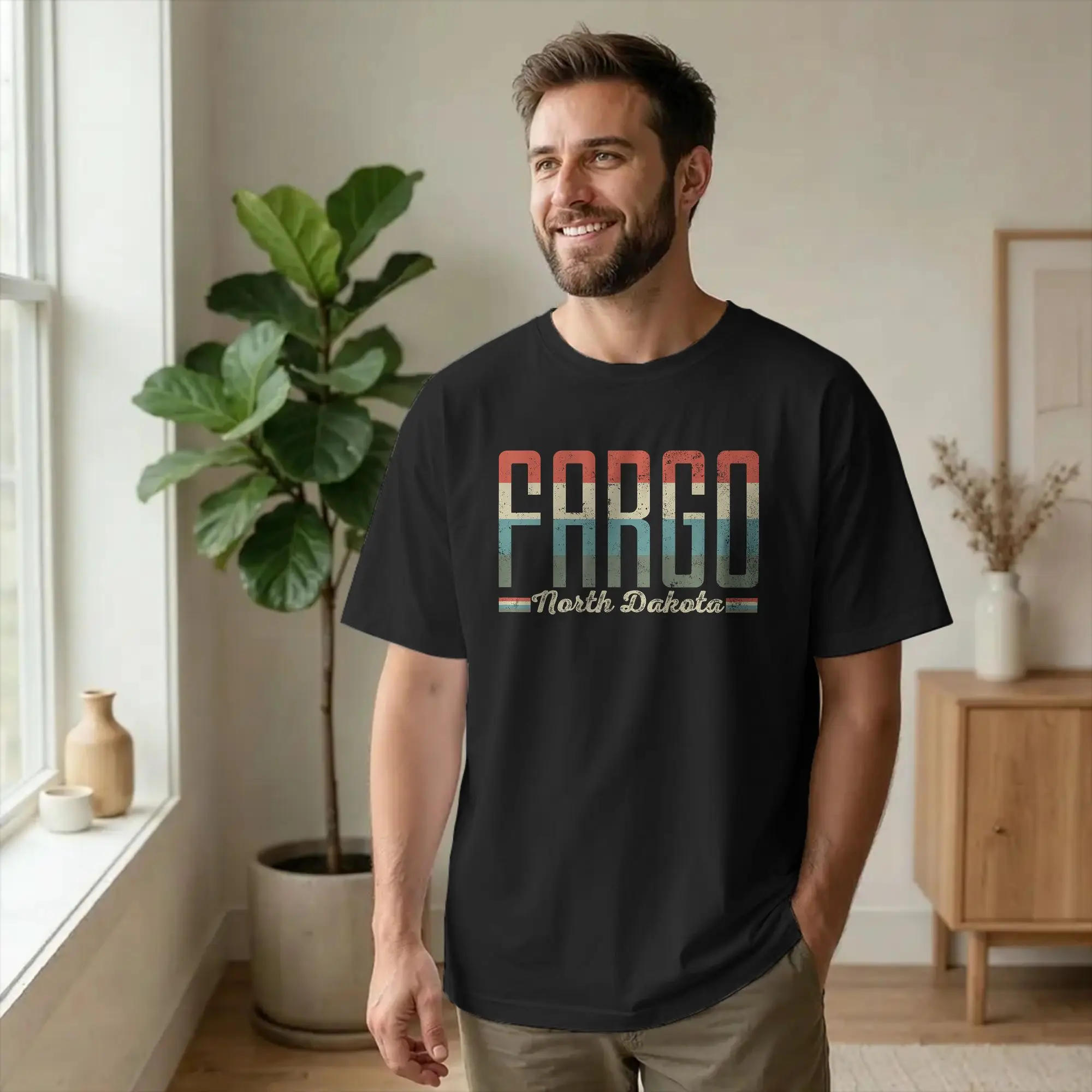 Fargo North Dakota Souvenir‌ T-Shirts for Men France Travel Pure Cotton Tee Shirt Crew Neck Short Sleeve T Shirt Printed Clothes