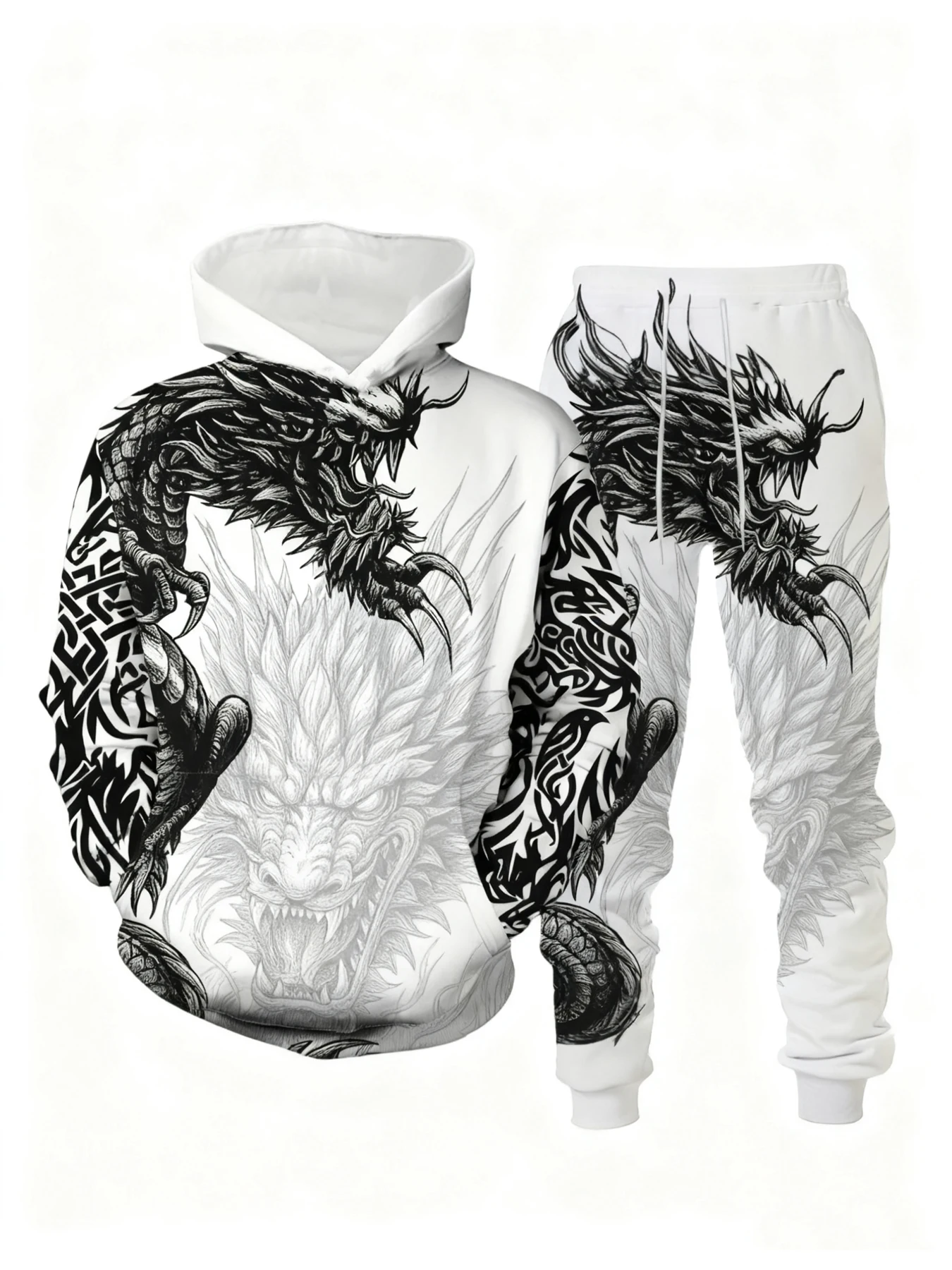 جديد وصول عادية الشتاء الخريف التنين نمط ثلاثية الأبعاد مطبوعة هوديي وسراويل مجموعة رياضية 2 قطعة مجموعة ملابس رياضية الرجال الملابس Sui