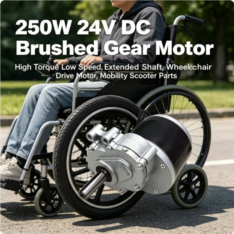 250W 24V DC Brushed Gear Motor High Torque Low Speed Extended Shaft Wheelchair Drive Motor Mobility Scooter Parts