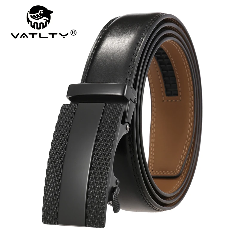 VATLTY Fashion Men's Leather Belt Natural Real Cowhide Anti-rust Hard Alloy Automatic Buckle Trouser Belt Non-porous Suit Belt