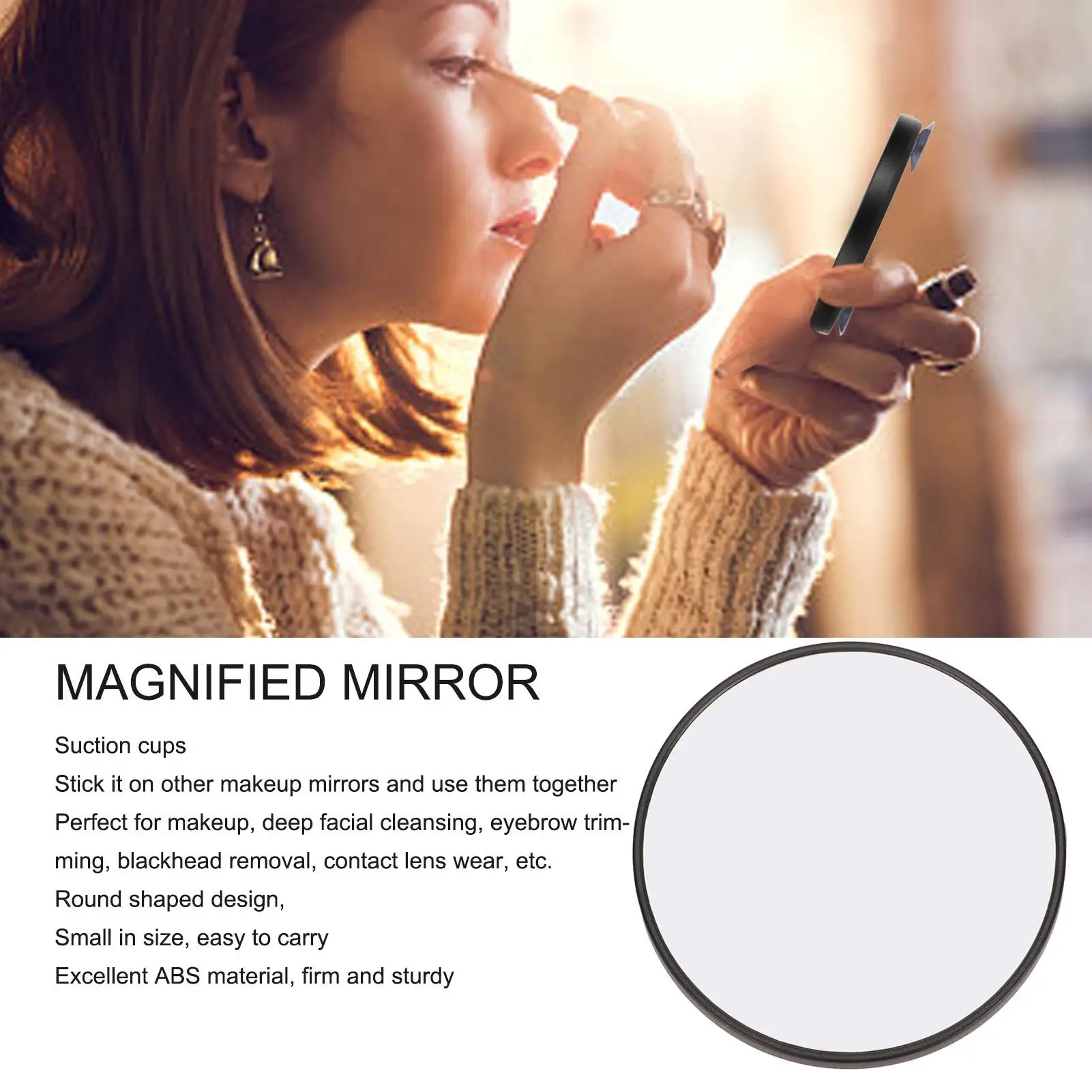 15X Magnifying Mini Pocket Makeup Mirror with 2 Suction Cups - Compact Beauty Mirror for Home & Travel