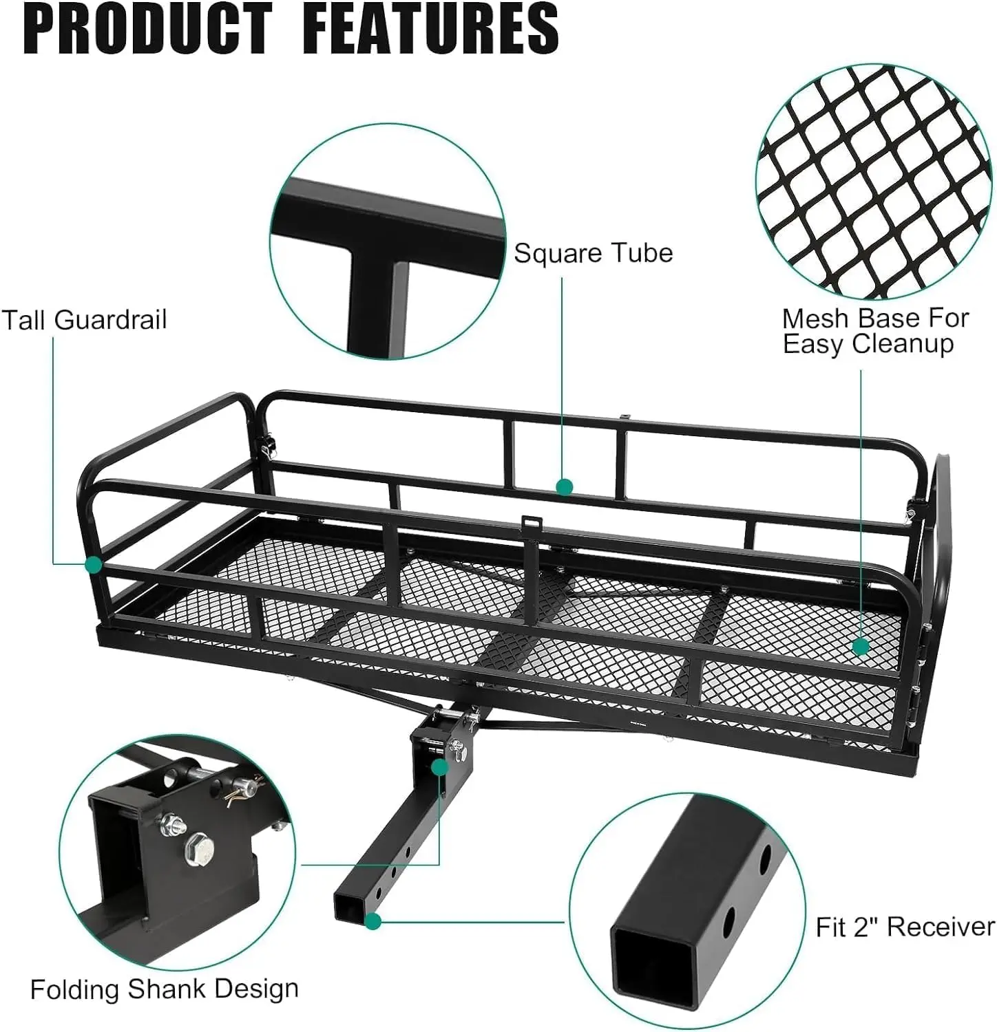 Fixation d'attelage pliante Cargo Electrolux avec côté haut, récepteur 2 ", 60x24x14", R64, camion, SUV, camionnette, capacité artérielle 500