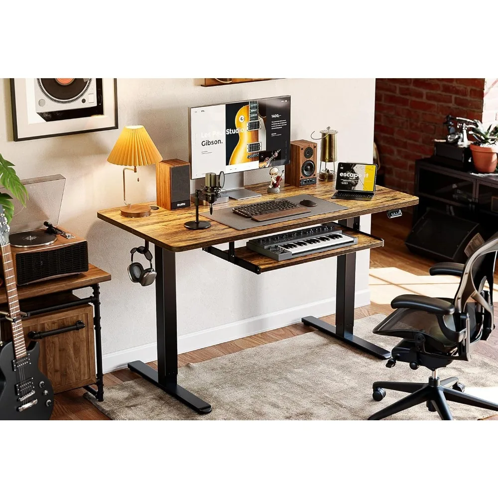 

Standing Desk with Keyboard Tray, 48 x 24 Inch Adjustable Height Sit Stand Desk with Memory Presets for Home Office,