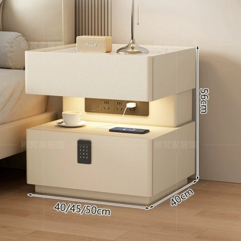 Tri Color Light Bedside Table Wireless Charging USB Bluetooth Speaker Password Lock Nightstand Storage Locker Room Furniture