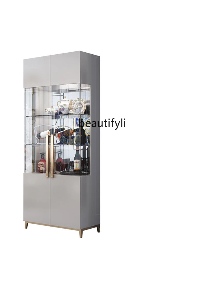 Light Luxury Glass Door Wine Cabinet Display Cabinet Modern Minimalist Double Door Wall Sideboard Cabinet Living Room Locker