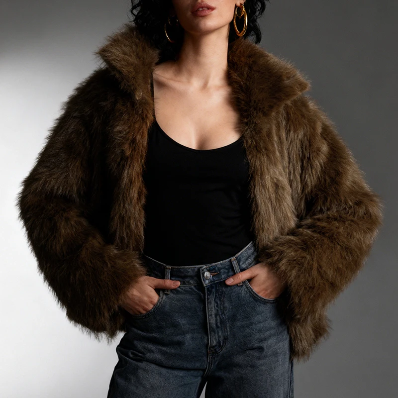

Модное женское пальто из искусственного меха, женские элегантные куртки с отложным воротником из меха лисы, классические женские элегантные пальто с длинными рукавами