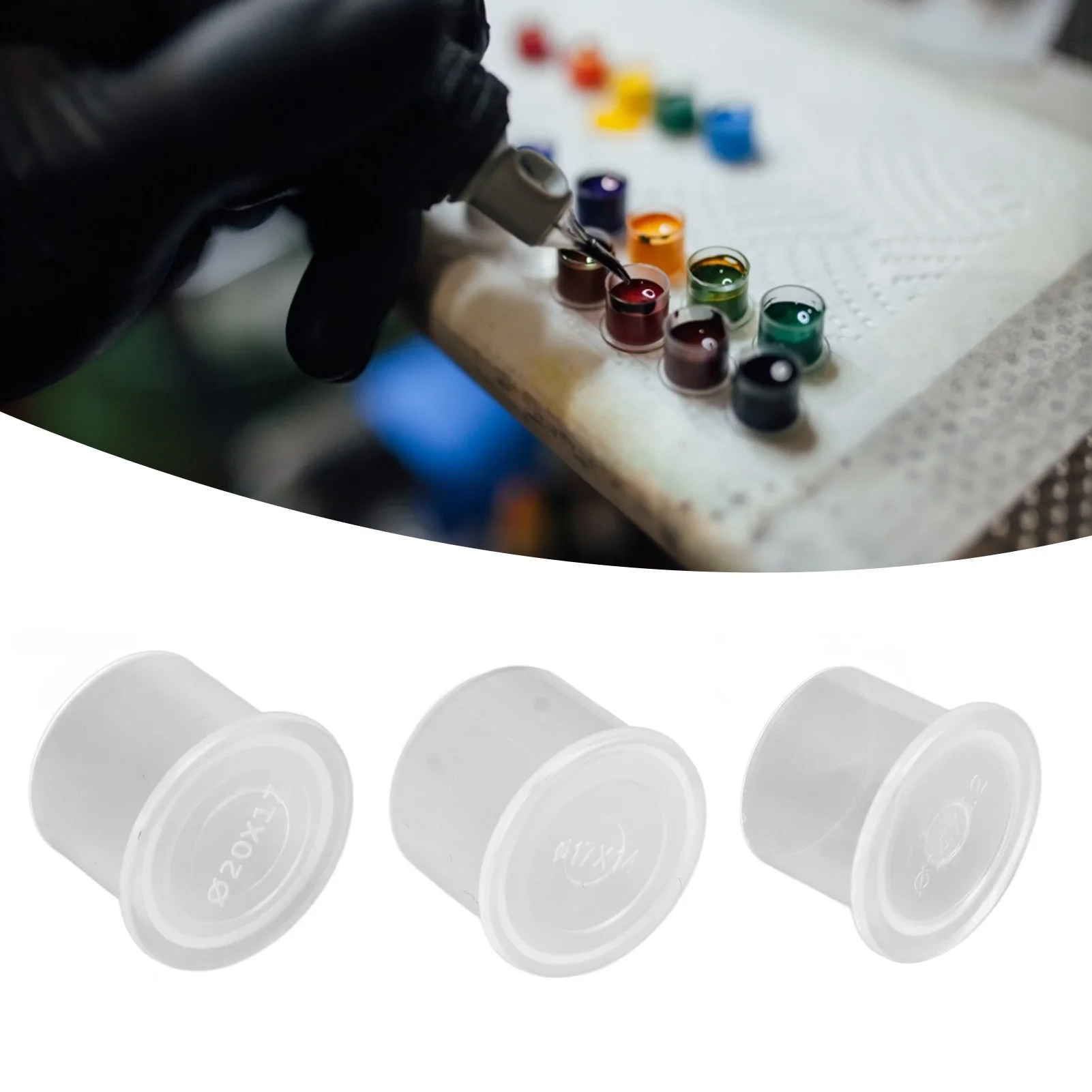 Tattoo Ink Cup Disposable Accessory Microblading Mixed Tattoo Pigment Cup Supplies with Base Plastic Tattoo Pigment Cup