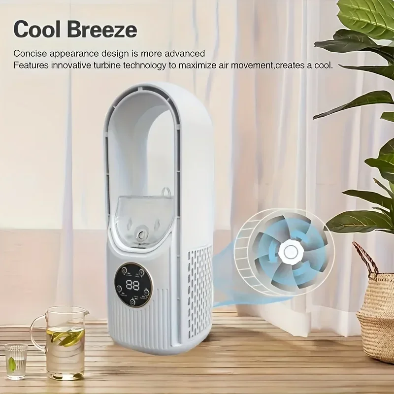 

Bladeless Table Fan, 300mm/11.8'' Height, Portable USB Rechargeable Cooling Fan, ABS Material, Innovative Turbine Technology