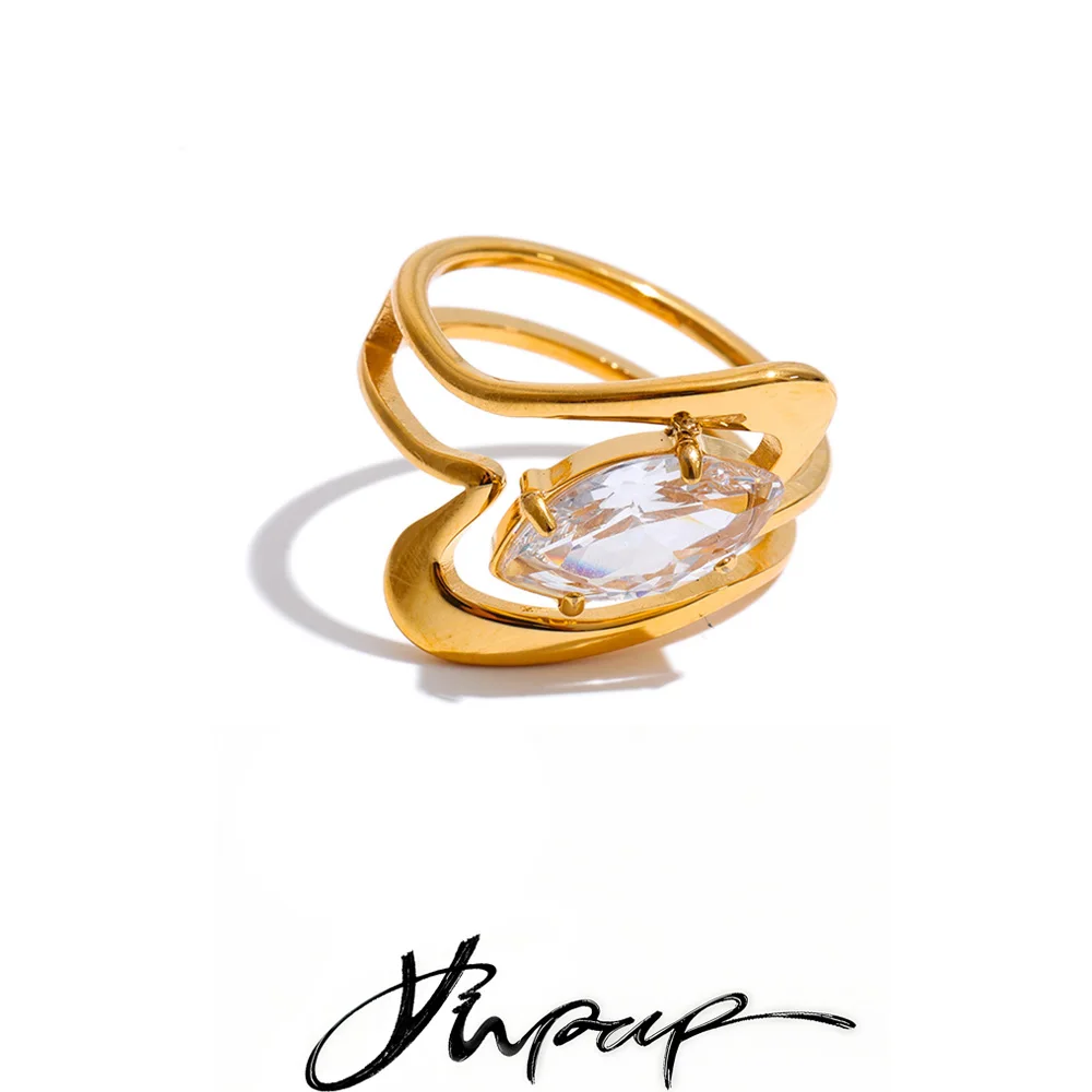 Yhpup Size 678 AAA Bling Cubic Zirconia Golden Ring for Women Stainless Steel Stylish Shiny Charm Finger Jewelry  PVD Plated