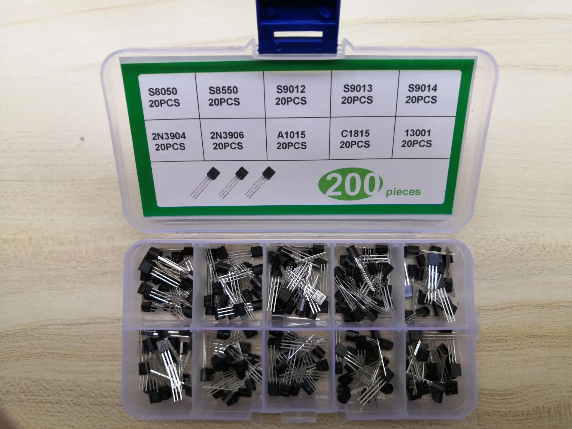 Transistor Kit Box 10values*20pcs=200pcs 2N3904 2N3906 A1015 C1815 13001 S8050 S8550 S9012 S9013 S9014 Assortment Pack to-92