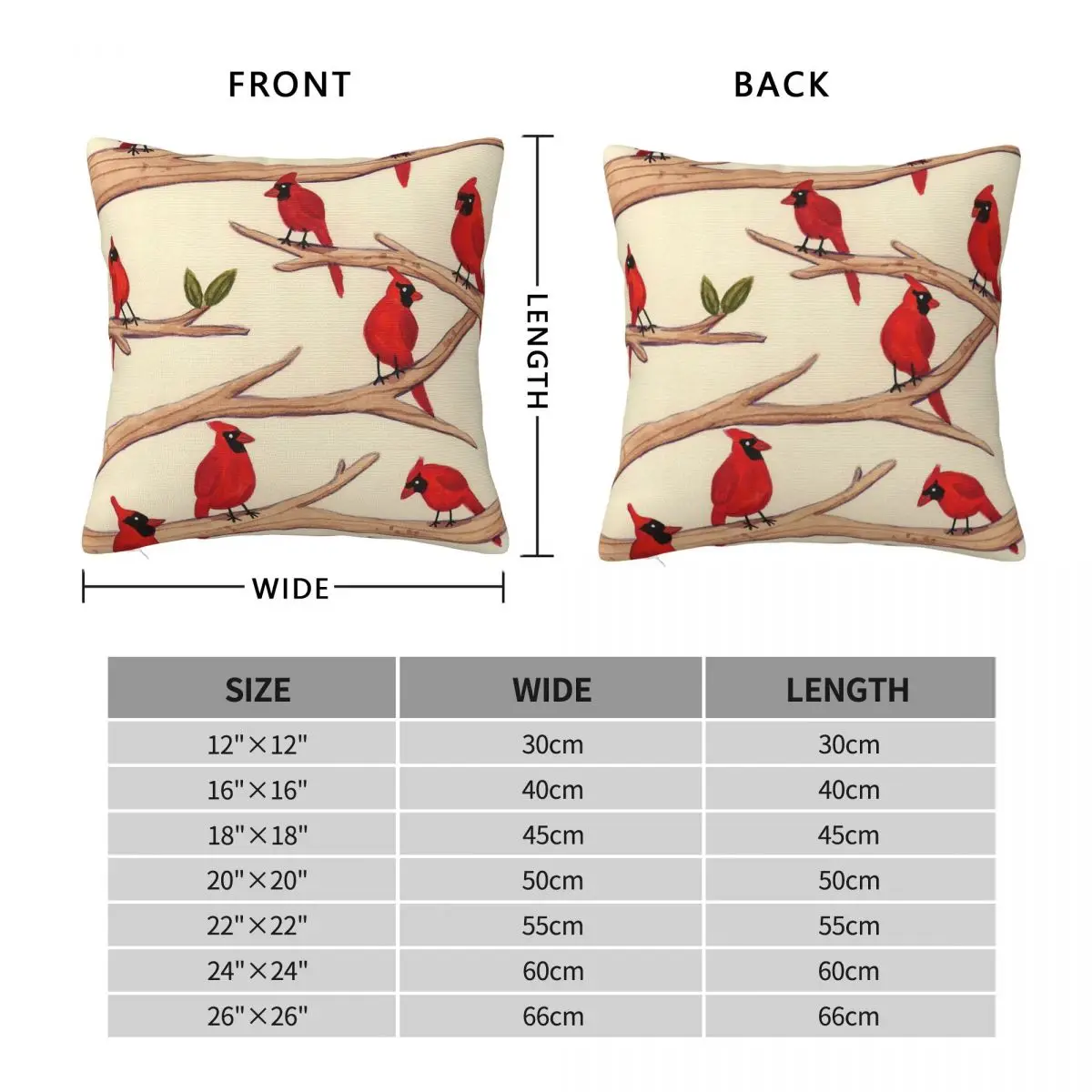Cardinals Perch On Branch Pillowcase Polyester Linen Velvet Printed Zip Decor Sofa Seater Cushion Cover 45x45