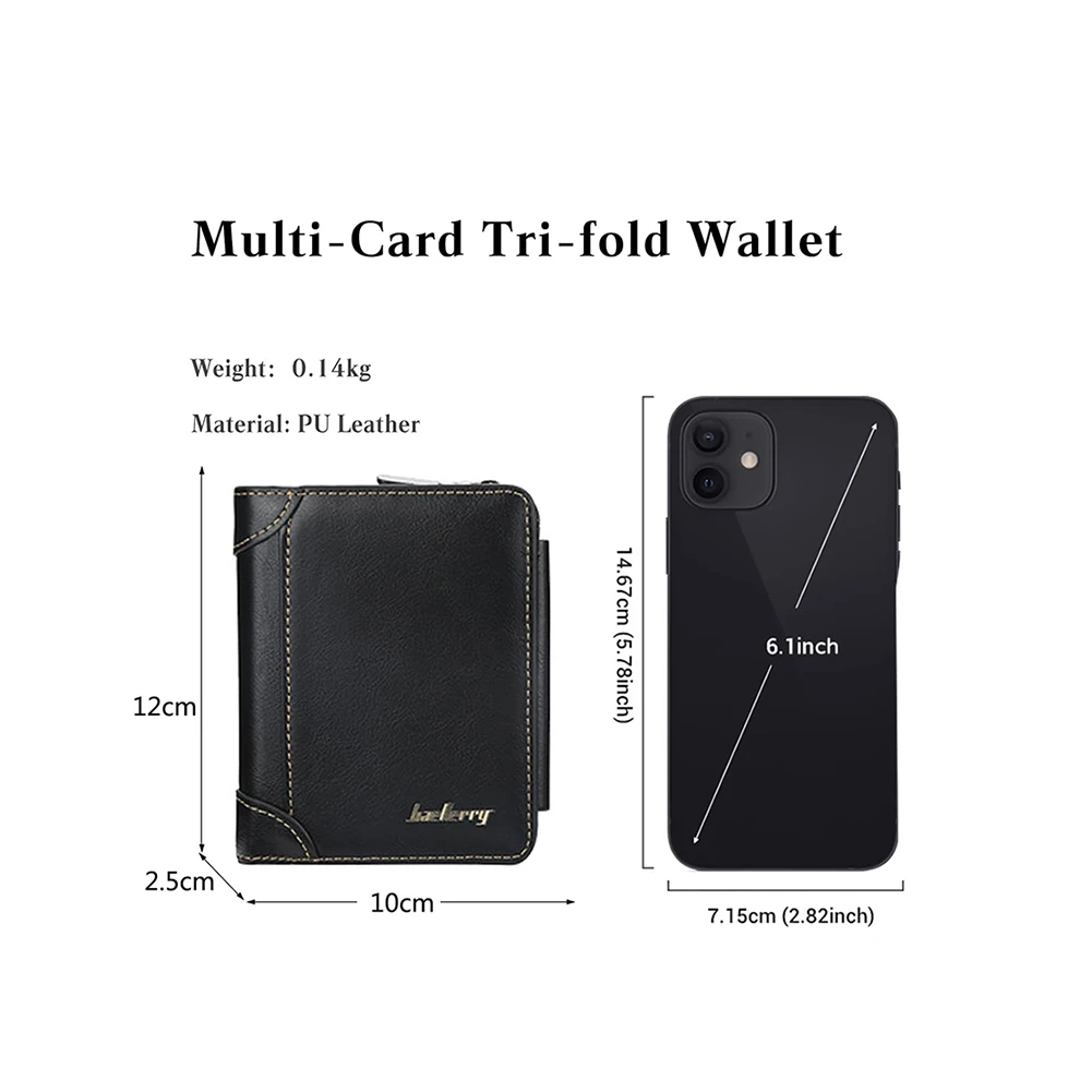 Men Wallet Tri-fold Wallet Genuine Leather Card Holder with 12 Card Slots Coin Bag Brown