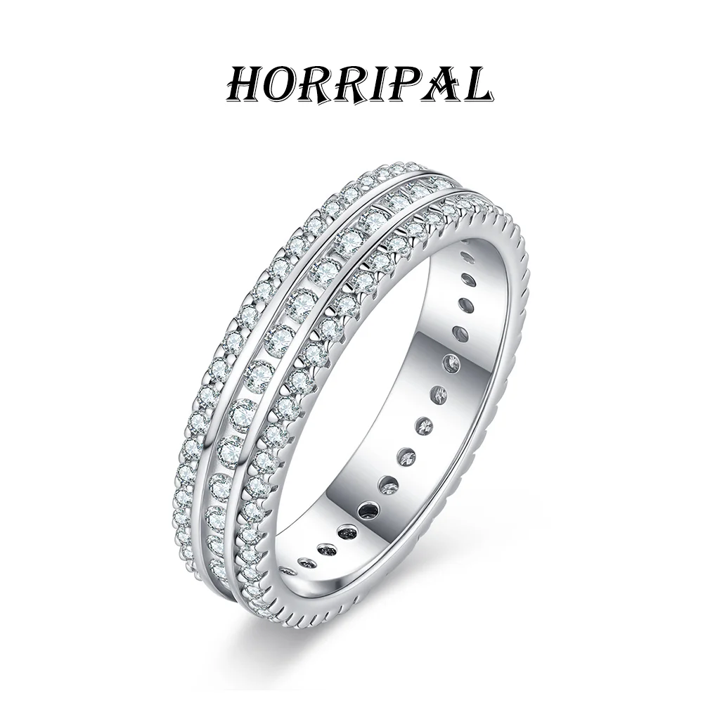 

Кольцо HORRIPAL D VVS1 с тремя рядами муассанитов для женщин, из стерлингового серебра 925 пробы, GRA, классическое, в стиле хип-хоп, для вечеринок, изысканные ювелирные украшения