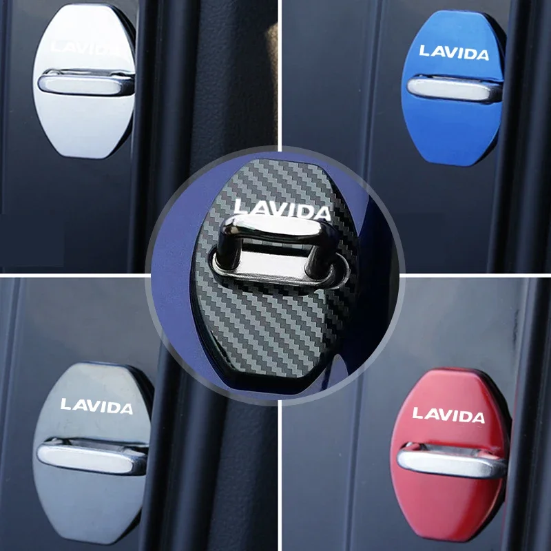4PCS Car Styling Door Lock Protection Cover Buckle for Volkswagen LAVIDA Logo Stainless Steel Anti-rust Case Interior Decoration