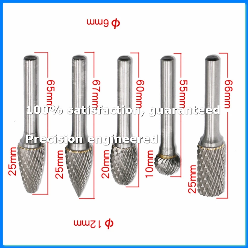 

Carbide Rotary Burr Set 12MM Head with Shank Double Cut File for Drill Bits, Polishing,Engraving,Drilling,5 Pack-A49I