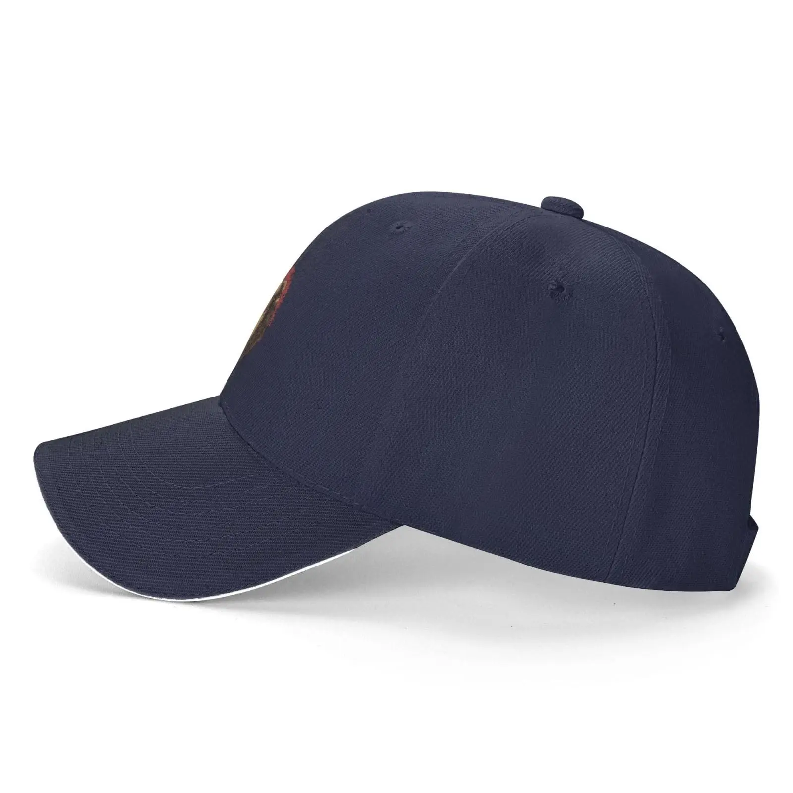 Gorra de béisbol ajustable con cabeza de león en un casco, sombrero de sándwich, azul marino