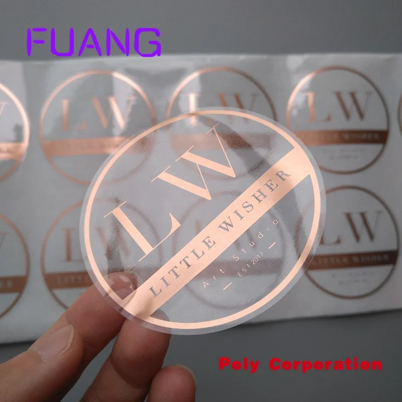 Custom  Custom Rose gold foil sticker Gold stamping sticker waterproof logo label adhesive sticker clear pvc