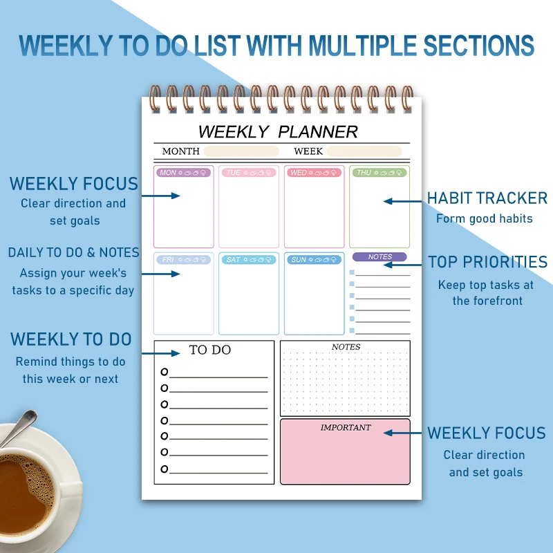Simple Weekly Plan Book: To-Do List Notebook with 52 Blank Plan Sheets 8x5.6' Thick 120g Paper UnDATED for Flexible Goal Setting