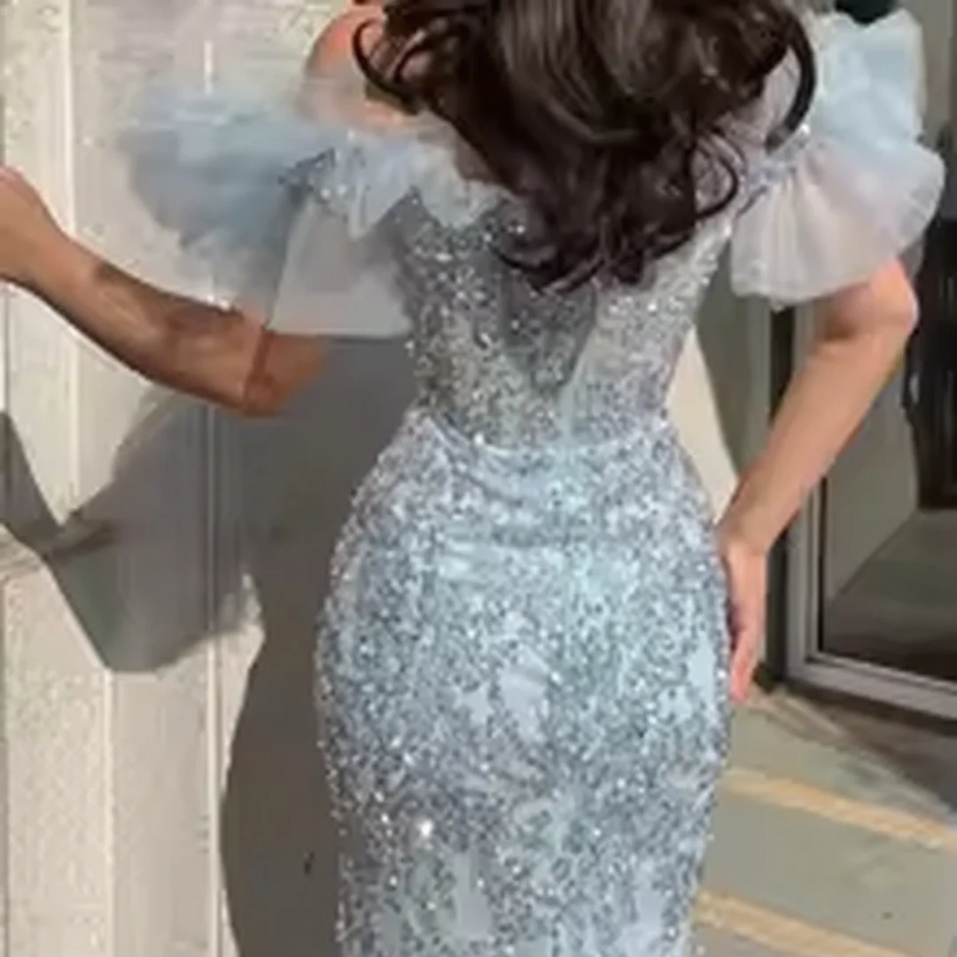 ที่กําหนดเองลูกปัดเลื่อมแขนสั้นยาวชุดราตรีสตรีชุดราตรีอย่างเป็นทางการ PARTY PROM Gowns