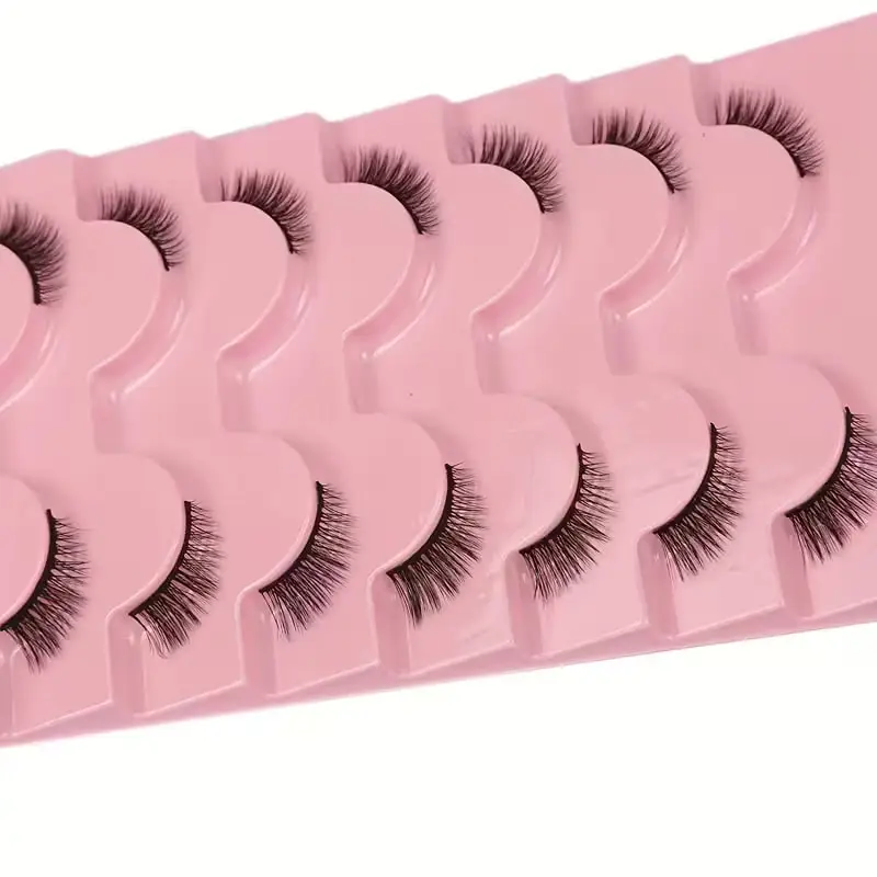 7 Pairs Of Fine Cat Eye False Eyelashes With Transparent Band , Soft Fluffy Half Eyelashes,  Perfect Curl Natural Effect