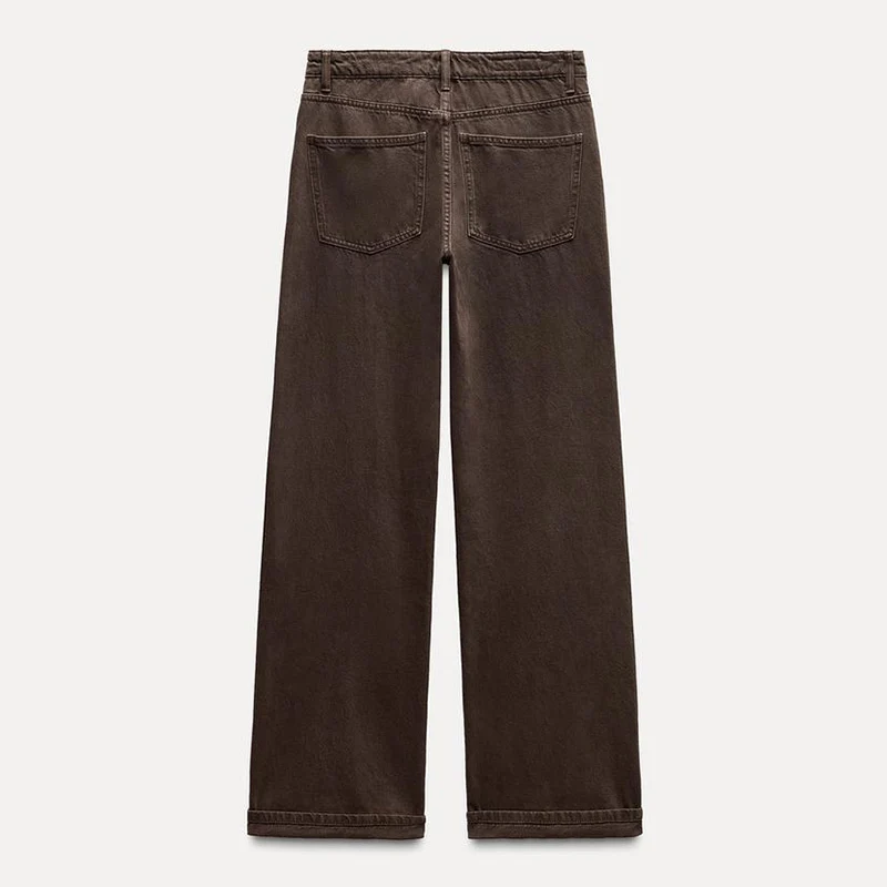 여성용 하이웨이스트 루즈핏 코튼 데님 롱 팬츠 2024 겨울 다용도 캐주얼 바지 편안하고 통기성 좋음