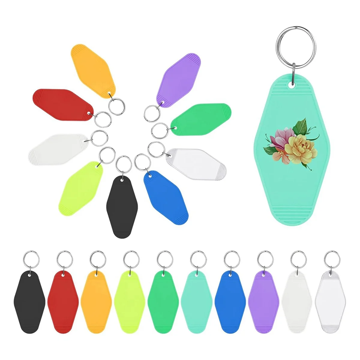 20 PCS Hotel Keychain Blank with Key Rings, 10 Color Rainbow Plastic Rhombus Motel Keychain, Sublimation Keychain Blanks