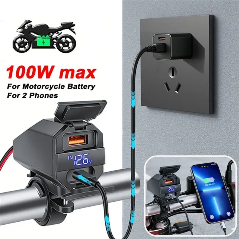 NEW HOT In Stock-Motorcycle Phone Motorcycle Phone PD+QC3.0 30W Motorcycle Power Adapter With Voltmeter For 12V-