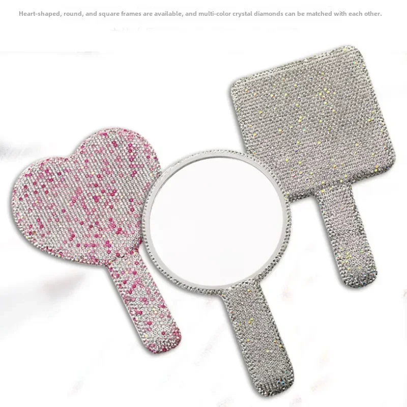 Diamant wimperverlenging draagbare make-upspiegel hartvorm make-up make-upspiegel met handvat handspiegel make-upspiegels