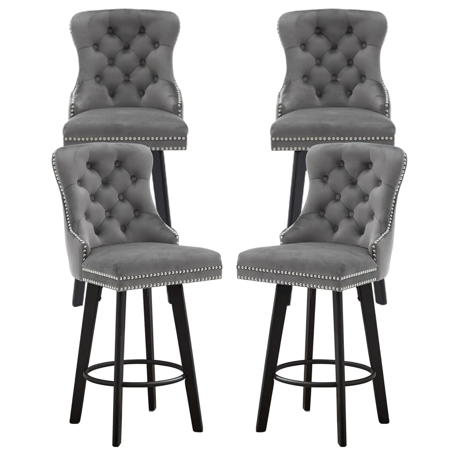 

Modern Swivel 27"H Seat Set Of 4 Velvet Barstools With Backrest And Footrest,Button Tufted Rivet Trim Dining Room, Customized