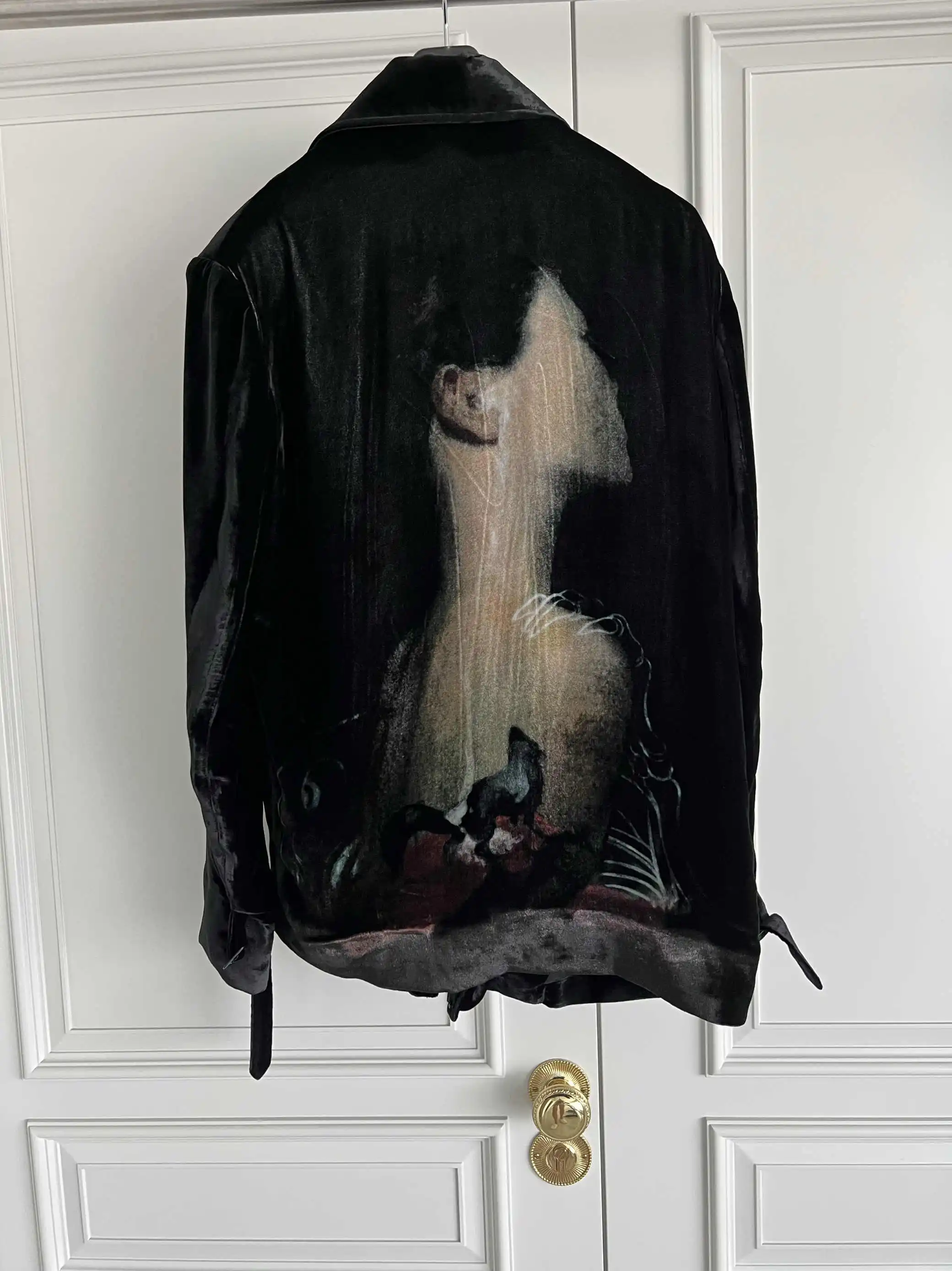 TOP-YAMAMOTO Original Design collaboration velvet suit pattern Print Motorcycle instructor jacket Suit