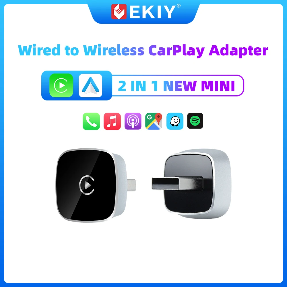 EKIY 2in1 Car Ai Box Беспроводной адаптер CarPlay Android Auto Smart Dongle Plug and Play Обновление OTA Универсальное для проводного автомобиля Carplay