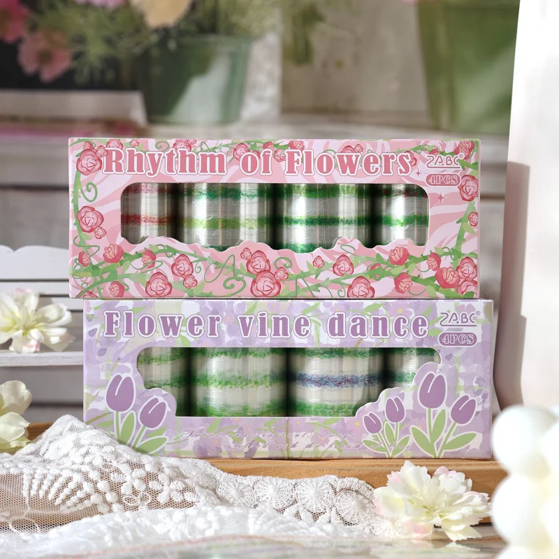 4 Rolls Plant Divider Washi Tape, Fresh Floral Border, Journal Diary Collage Decor Material