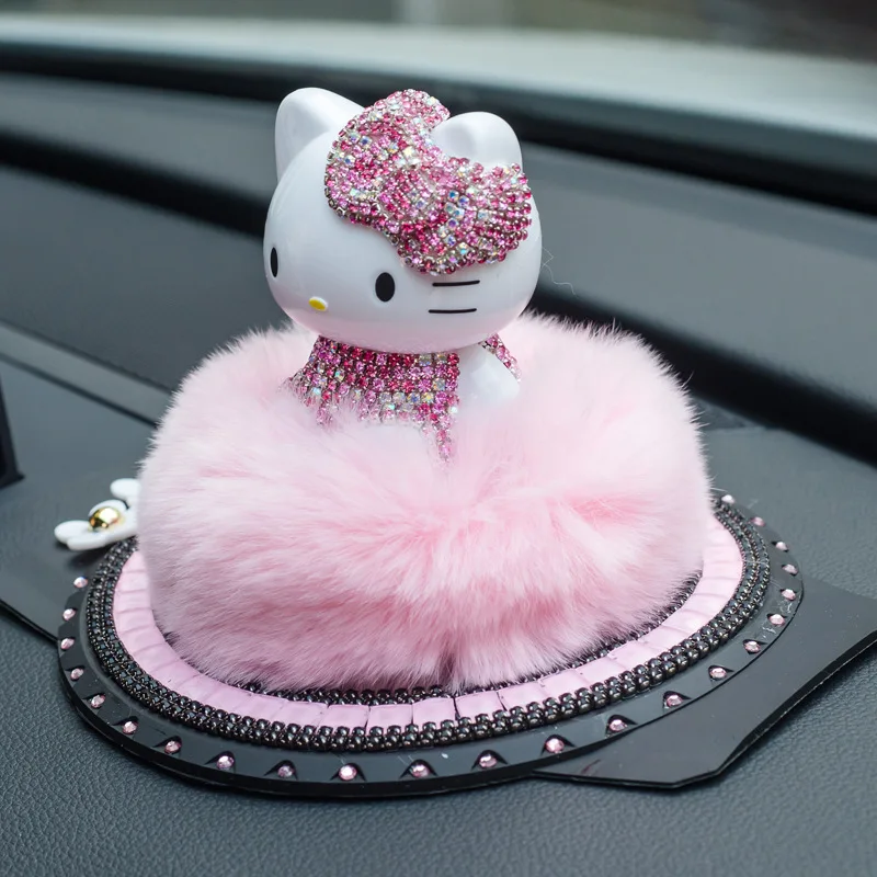 Hello Kitty Cute Ornaments Creative Car Aromatherapy Seat Platform Cat Car Accessories Diamond Interior Jewelry Center Console