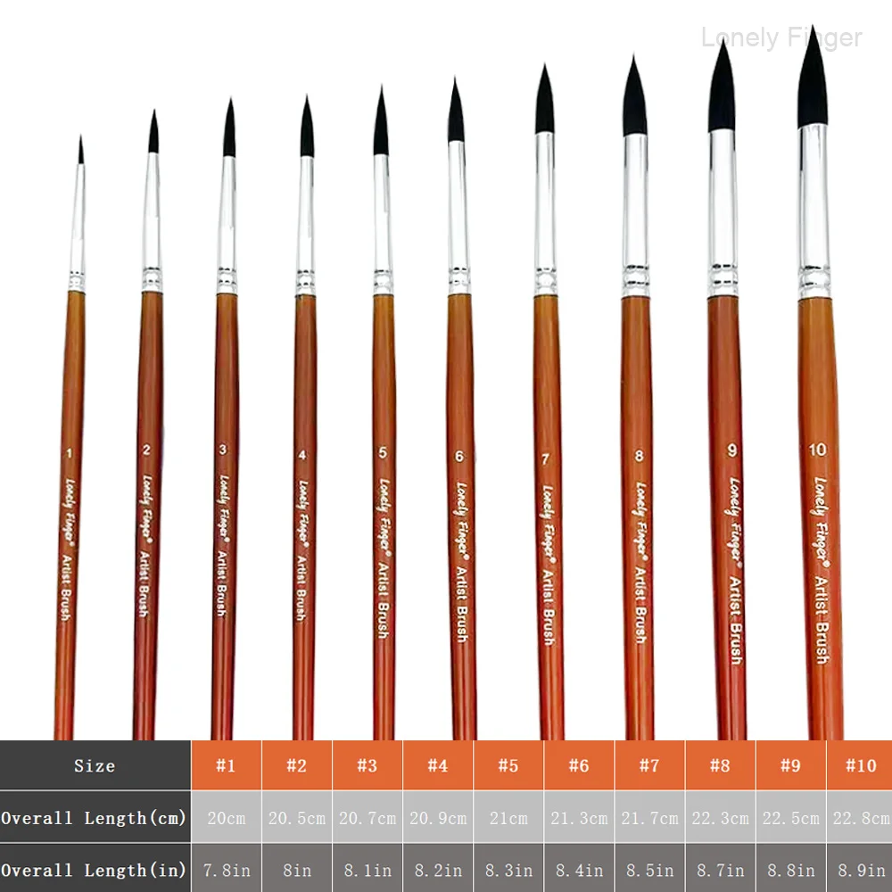 10pcs Round Paint Brush Set Synthetic Nylon Complete Round Brush Set for Watercolor Acrylic Gouache Ink Tempera,Professional Pai