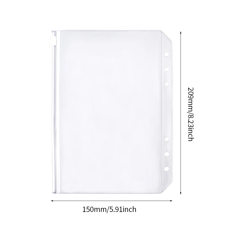 12pcs A5 Home Office Binder Pocket File Storage Sticker Envelope Cash Bill Clear Folder 6 Holes School Waterproof With Zip Card