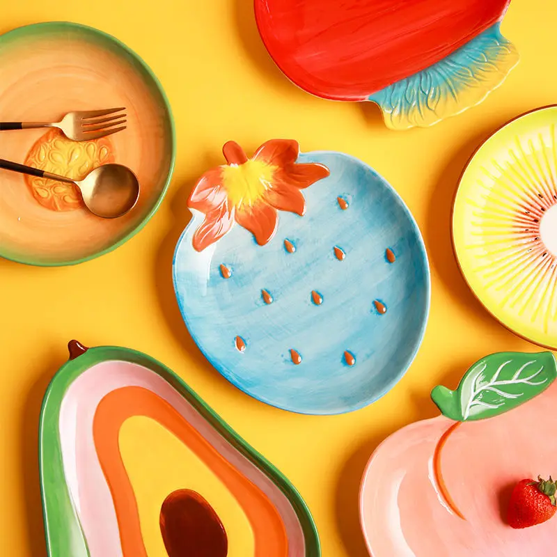 Fruit Shaped Ceramic Plate Creative Household Salad Plate Lovely Ceramic Tableware Fruit Plate Bowl Set Oven Dish Salad Bowl