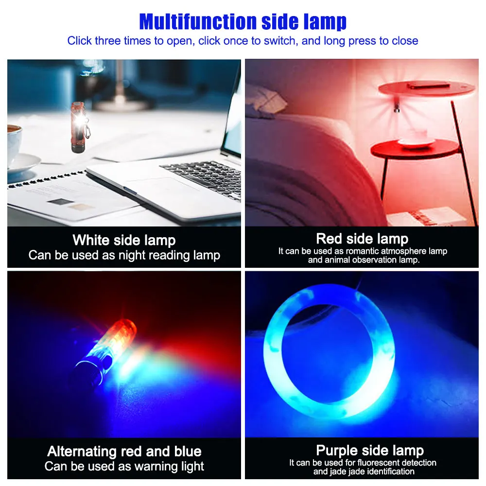 S11 Flashlight Mini Keychain Flashlight Multi-function 11 Lighting Modes Usb Rechargeable Magnetic Warning Light Camping Torch