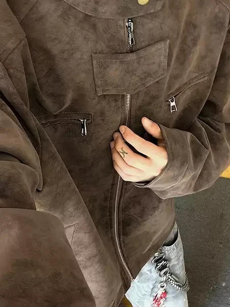 American Sle Thiened Retro Stand Colletto in pelle da uomo Jaet Autunno Inverno Caldo lungo Sve Moto PU Jaet