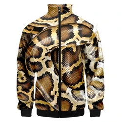 Horror Skin Snake 3D Print Jacket Long Sleeve Winter Jacket Stand Collar Zipper Clothes Men's Large Size Casual Pattern Coats