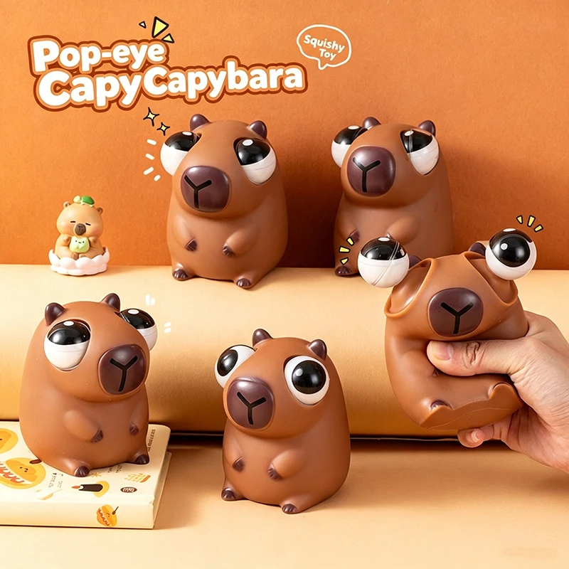 Pop Out Eyes Capybara Squishy Toy Stress Relief Squeeze Fidget Toy Funny Squish Sensory Toys Cute Prank Anti-Stress Toy Gift