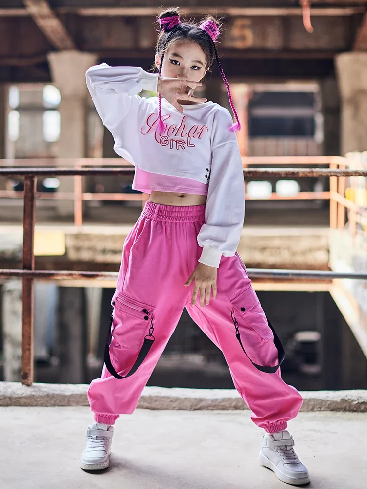 Kinder Jazz Dance Kostüme Weiß Langarm Lose Hosen Mädchen Hip Hop Performance Kleidung Street Dancewear Rave Kleidung