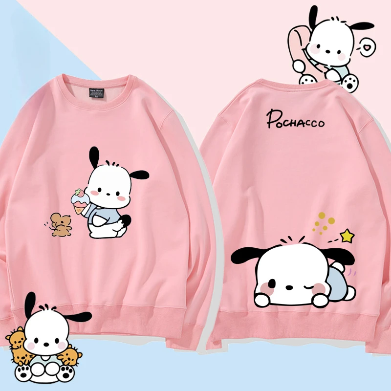 Couple\'s Clothing Sanrio Pochacco Hoodies for Women Cartoon Round Neck Sweatshirt for Men in Spring and Autumn Women Pullover